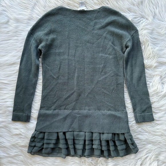 NWOT soft surroundings teal gray blue knit ruffle trim tunic sweater scoop neck - Picture 6 of 9